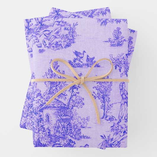Französisches Toile de jouy Blau-Weiß-Deco Geschenkpapier Set (Beispiel)