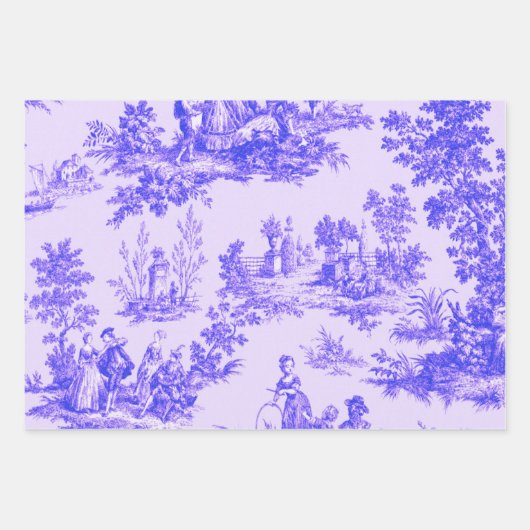 Französisches Toile de jouy Blau-Weiß-Deco Geschenkpapier Set (Vorderseite 2)