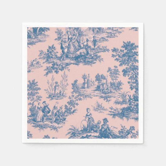 Französisches Toile de jouy blauen rosa elegante D Serviette (Vorderseite)