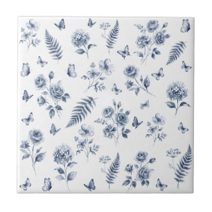 Französisches Toile de Jouy Blaues Muster Chinosei Fliese