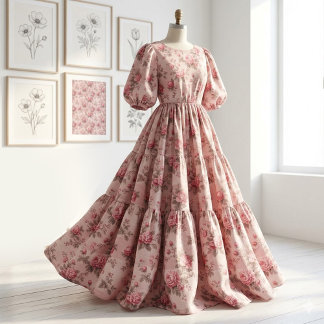 Französisches Toile de Jouy Rosa Blumen Rococo Ros Stoff