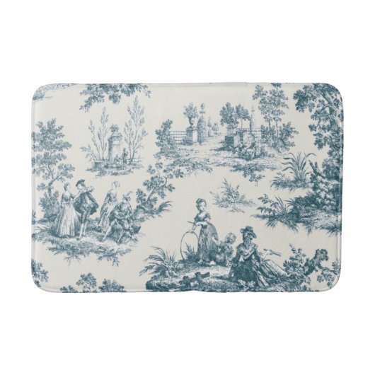 Französisches Toile de jouy sage grün elegant Badematte (Vorderseite)