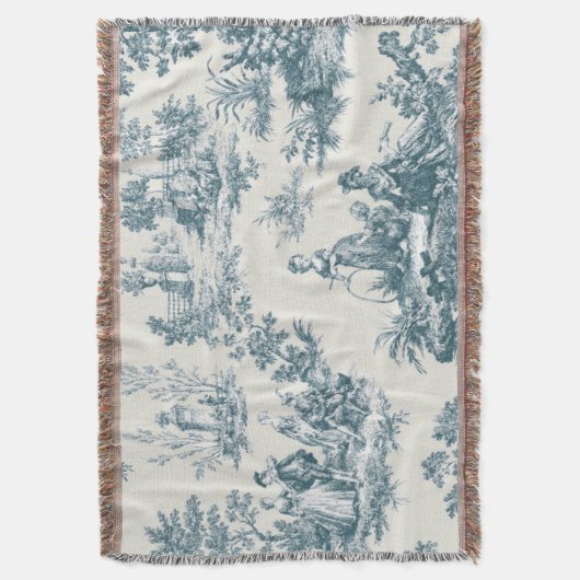 Französisches Toile de jouy sage grün elegant Decke (Vorderseite Vertikal)