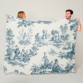 Französisches Toile de jouy sage grün elegant Fleecedecke