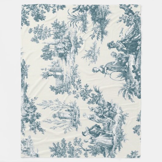 Französisches Toile de jouy sage grün elegant Fleecedecke (Vorderseite)