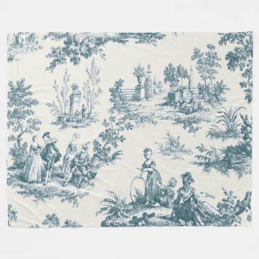 Französisches Toile de jouy sage grün elegant Fleecedecke (Vorderseite (Horizontal))