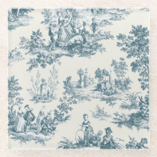 Französisches Toile de jouy sage grün elegant Glasuntersetzer