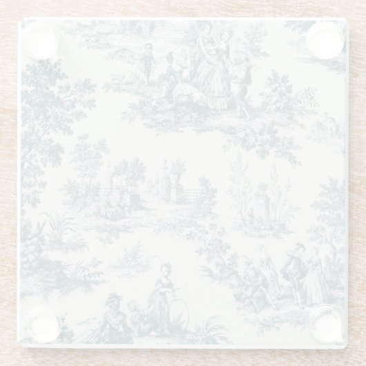 Französisches Toile de jouy sage grün elegant Glasuntersetzer (Rückseite)