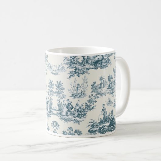 Französisches Toile de jouy sage grün elegant Kaffeetasse (VorderseiteRechts)