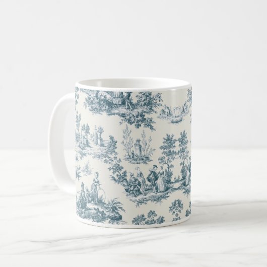 Französisches Toile de jouy sage grün elegant Kaffeetasse (Vorderseite Links)
