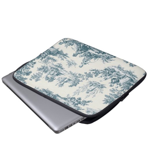 Französisches Toile de jouy sage grün elegant Laptopschutzhülle (Vorne Knopf)