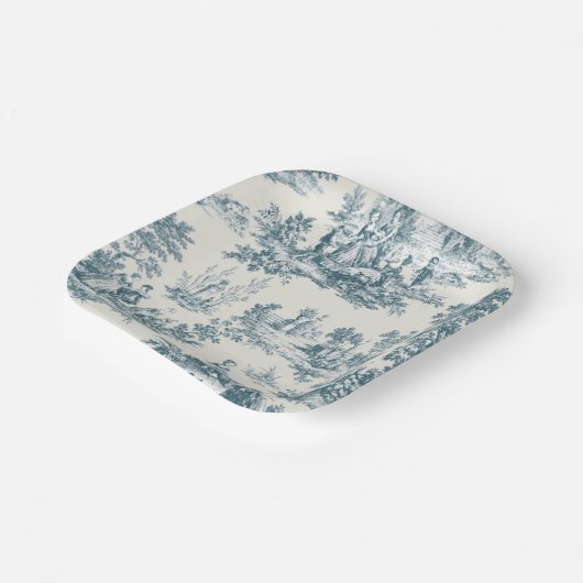 Französisches Toile de jouy sage grün elegant Pappteller (Gewinkelt)