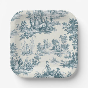 Französisches Toile de jouy sage grün elegant Pappteller