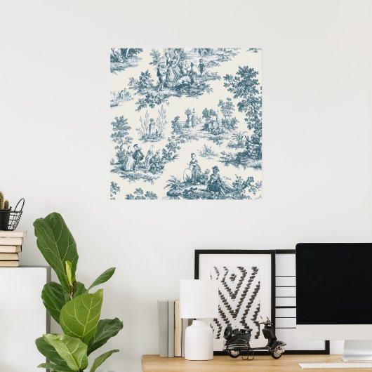 Französisches Toile de jouy sage grün elegant Poster (Heimbüro)