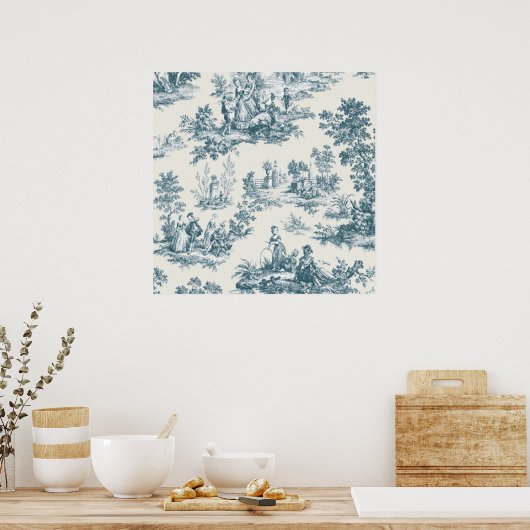 Französisches Toile de jouy sage grün elegant Poster (Küche)