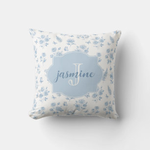 Französisches Toile-Monogramm-Name-Wasserfarben-Bl Kissen