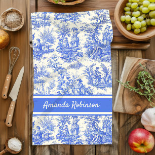 Französisches Vintage-Blue-Toile-de-Jouy-Szenario Geschirrtuch