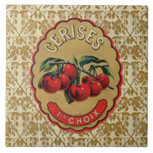 Französisches Vintage-Kirschen-Label Fliese