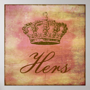 Französisches Vintage-Kronen-Rosa-Patina "Ihre" Po Poster