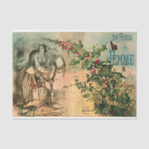 Französisches Vintages Pferd, Frau, Blumenzauber Seidenpapier