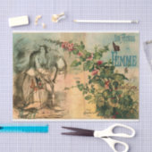 Französisches Vintages Pferd, Frau, Blumenzauber Seidenpapier (Handwerk)