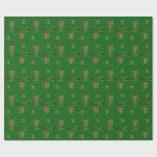 Französisches Weihnachtsgeschenk verpackt grünes Geschenkpapier (Flach)