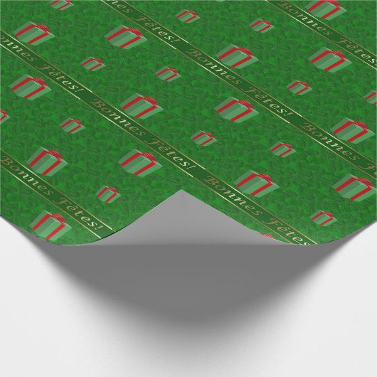 Französisches Weihnachtsgeschenk verpackt grünes Geschenkpapier (Ecke)