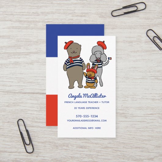 Französischlehrer, Tutor, Übersetzer, Niedliche Ti Visitenkarte (Vorderseite/Rückseite Beispiel)