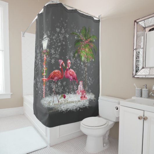 Frase de Natal Com Casal de Flamingos Duschvorhang (Beispiel)