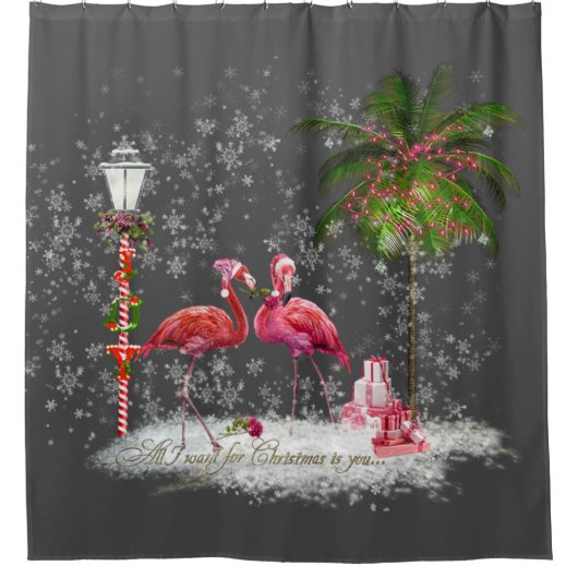 Frase de Natal Com Casal de Flamingos Duschvorhang (Vorderseite)