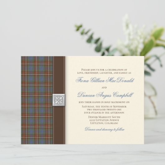 Fraser Ancient Junting Tartan Wedding Einladung (Stehend Vorderseite)