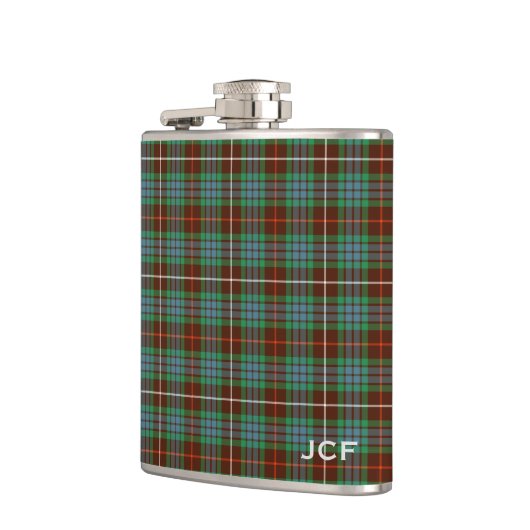 Fraser Clan Hunting Tartan Monogram Flachmann (Links)