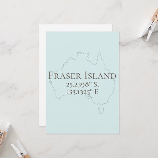 Fraser Island Australia - Latitude & Longitude Karte (Vorderseite/Rückseite Beispiel)