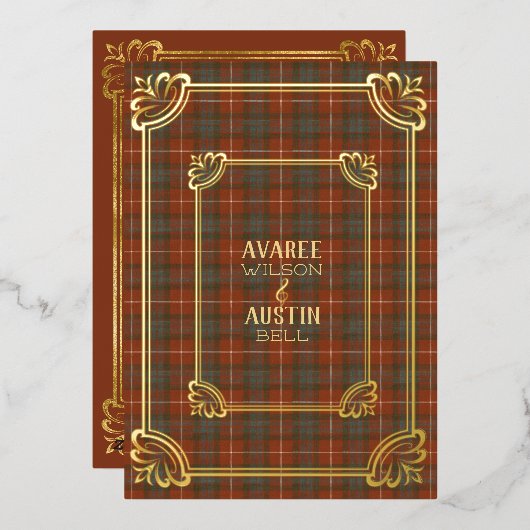 Fraser Red Weathered Tartan Gold Einladung (Vorderseite/Rückseite)