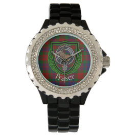 Fraser schottischer Clan-Tartan und Wappen Armbanduhr