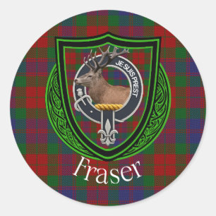 Fraser schottischer Clan Tartan & Wappen Runder Aufkleber