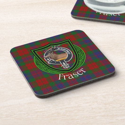 Fraser Scottish Clan Tartan & Crest Getränkeuntersetzer (Linke Seite)