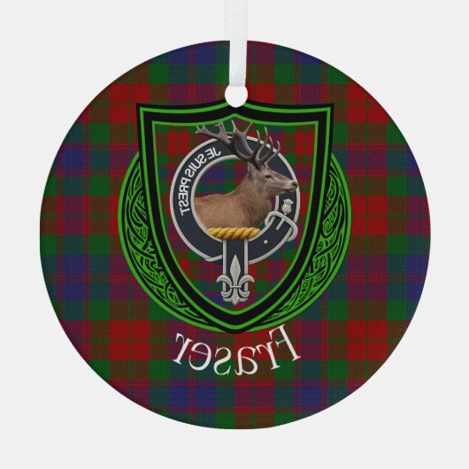 Fraser Scottish Clan Tartan & Crest Ornament Aus Glas (Rückseite)
