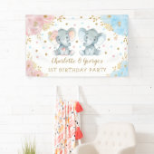 Fraternal Twins Elephant Wild 1 1. Geburtstag Banner (Insitu)