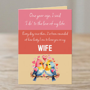 Frau 1. Hochzeitstag rosa rote süße Vögel Karte