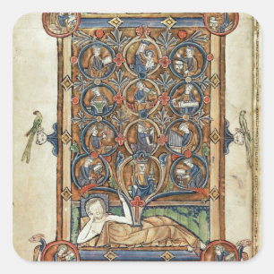 Frau 21926 der Baum von Jesse von einem Psalter Quadratischer Aufkleber