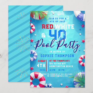 Frau 4. Juli Poolparty Erwachsene 40. Geburtstag Einladung