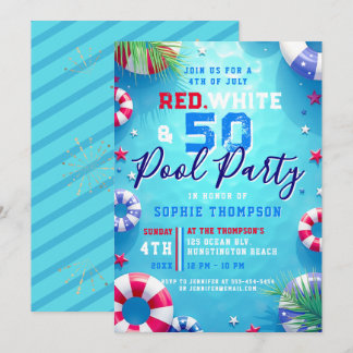 Frau 4. Juli Poolparty Erwachsene 50. Geburtstag Einladung