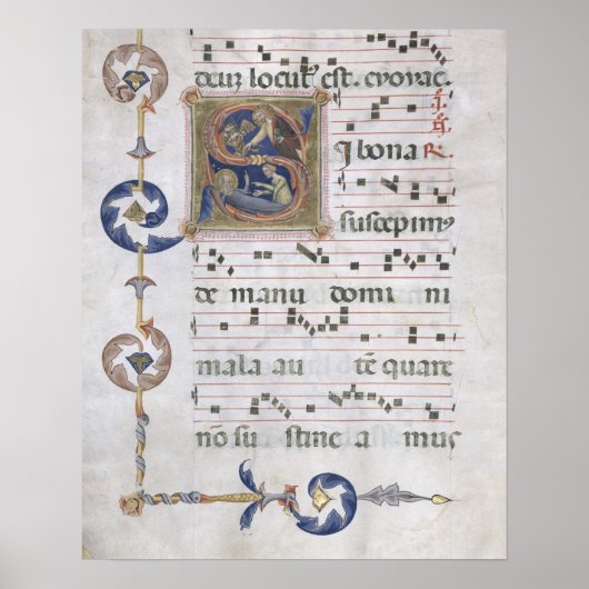 Frau 564 f.13v Page mit einer Historisierung der e Poster (Vorne)