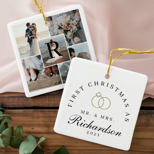 Frau 5 Foto Collage Erstes Weihnachtsmongramm Keramikornament
