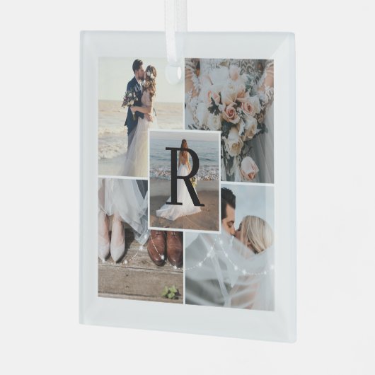 Frau 5 Foto Collage Erstes Weihnachtsmongramm Ornament Aus Glas (Vorderseite links)