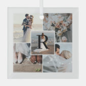 Frau 5 Foto Collage Erstes Weihnachtsmongramm Ornament Aus Glas (Vorderseite)