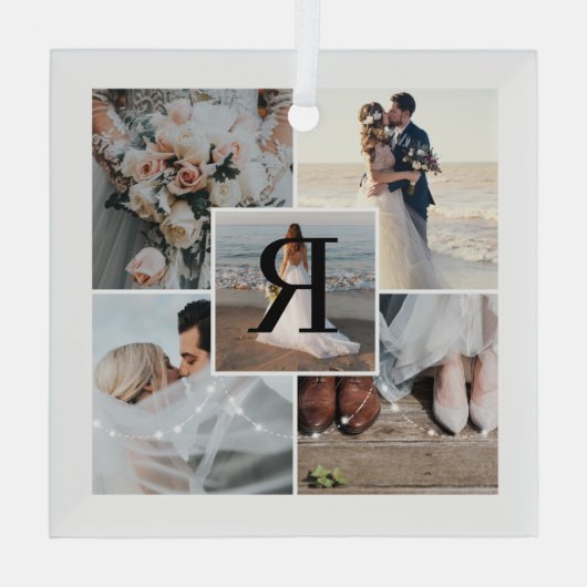 Frau 5 Foto Collage Erstes Weihnachtsmongramm Ornament Aus Glas (Rückseite)