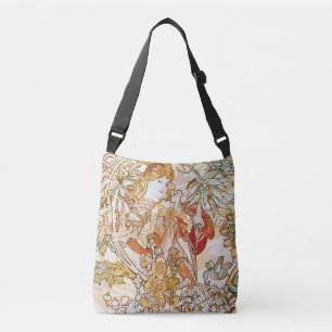Frau Alphonse Mucha mit einer Gänseblümchen-Kuns Tragetaschen Mit Langen Trägern