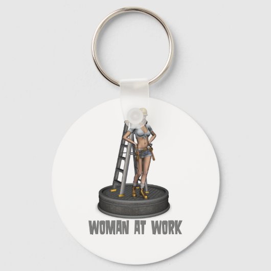 Frau am Arbeitsplatz Schlüsselanhänger (Vorderseite)